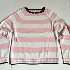 IZOD Pink and White with Navy trim Sweater, Size Large
